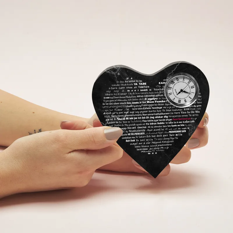 Heart-Shaped Multilingual Love Clock for Her