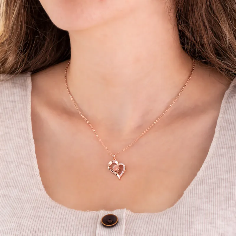 100 Languages I Love You Silver Necklace Gift Set with Wooden Box and Mini Corsage