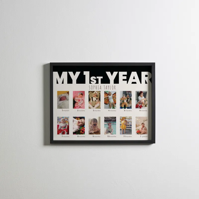 1st Birthday Memory Display Frame with Self-Adhesive Backing Pictures