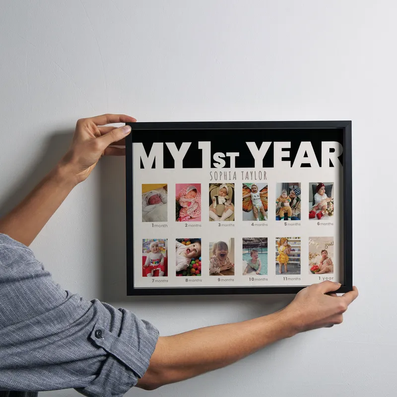 1st Birthday Memory Display Frame with Self-Adhesive Backing Pictures