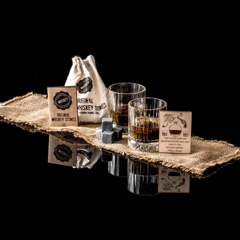Elegant Whiskey Glass Gift Set with Chilling Stones