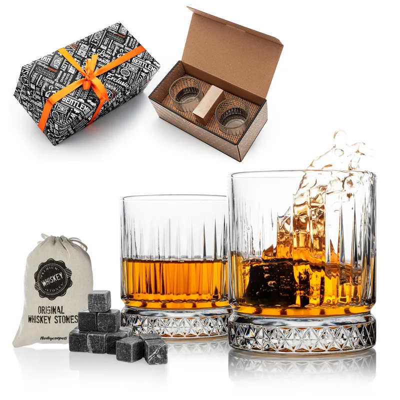 Elegant Whiskey Glass Gift Set with Chilling Stones