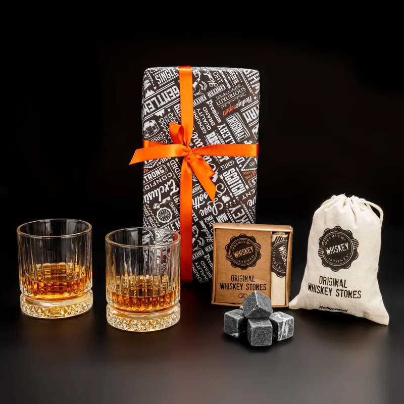 Elegant Whiskey Glass Gift Set with Chilling Stones