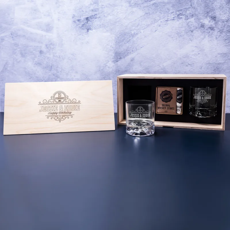 2 pcs Whiskey Glasses Set in Wooden Box