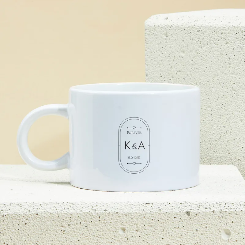 2 Piece Coffee Cup with Initial and Date Customization Gift for Couples