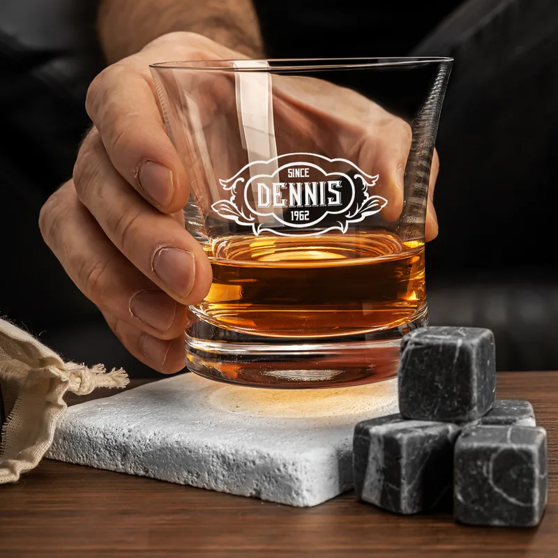 Personalised Whiskey Glass Set with Wooden Gift Box