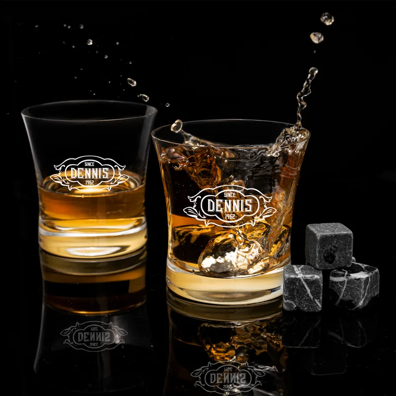 Personalised Whiskey Glass Set with Wooden Gift Box