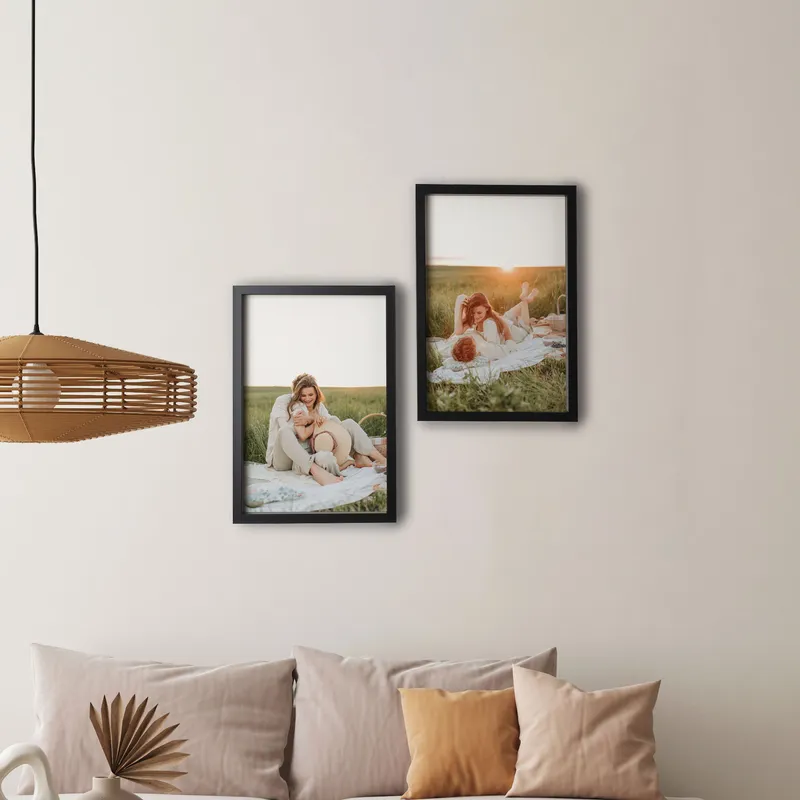 2pcs Black Picture Frame Set with Custom Photo Prints