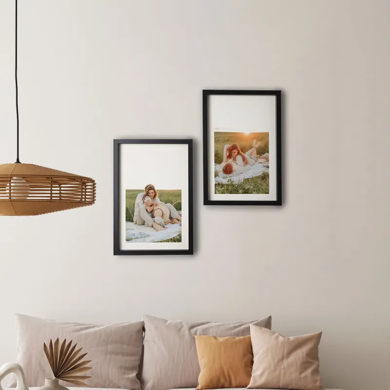 2pcs Self Adhesive Black Photo Frame Set with Mat Bordered Photo Print