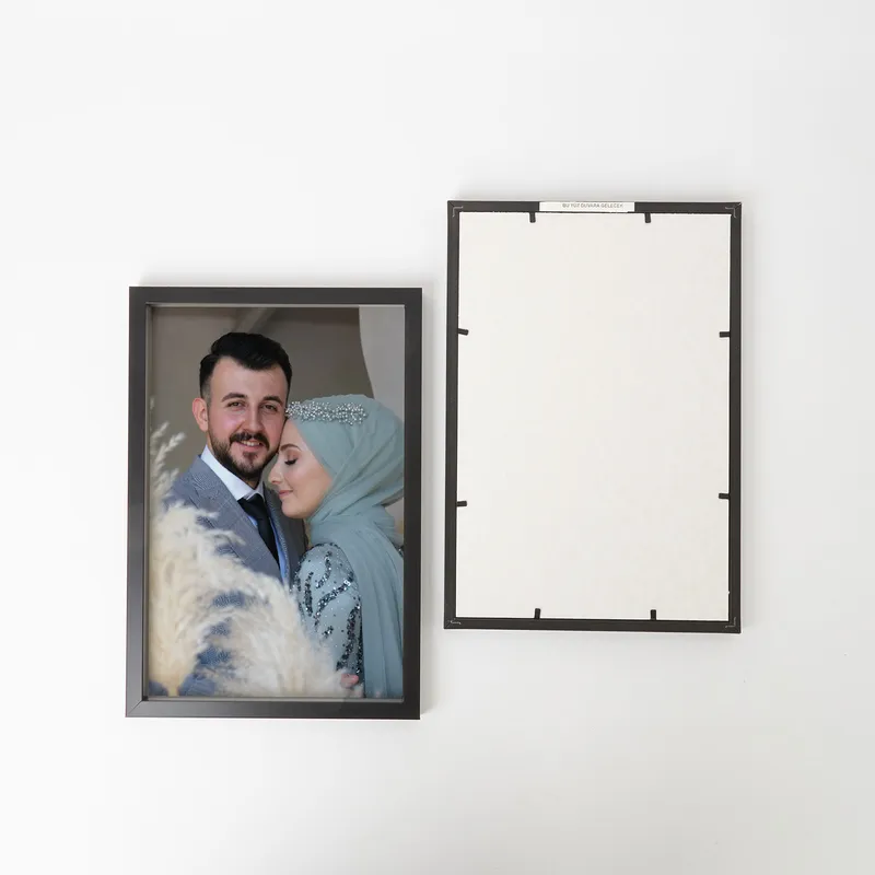 2pcs Self Adhesive Black Photo Frame Set with Mat Bordered Photo Print