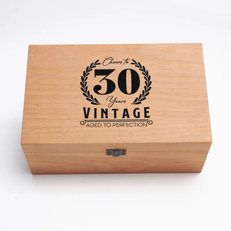 30 Years Old Design Wooden Box Glasgov 2x Whiskey Glass and Cooling Stones Set