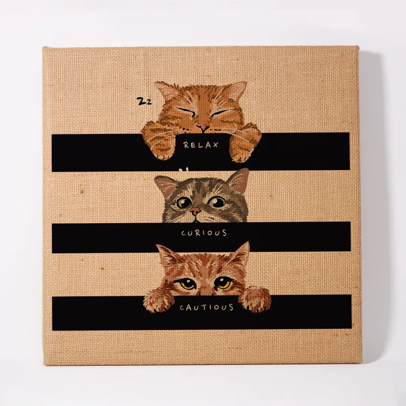 3 Faces of Cat Designed Wicker Painting