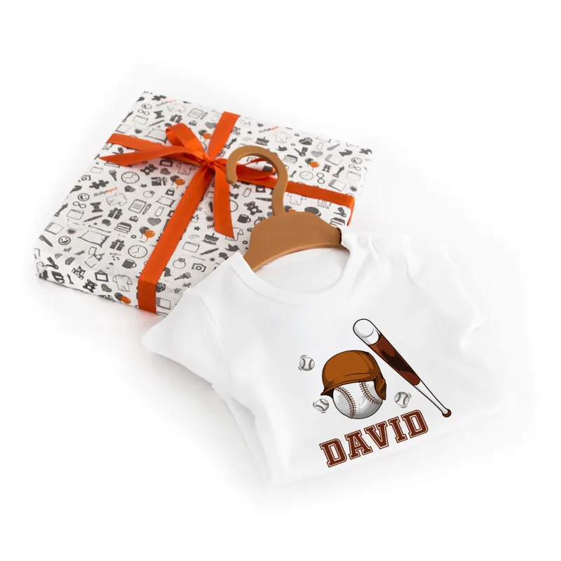 3 Piece Baby Bodysuit with Baseball Design