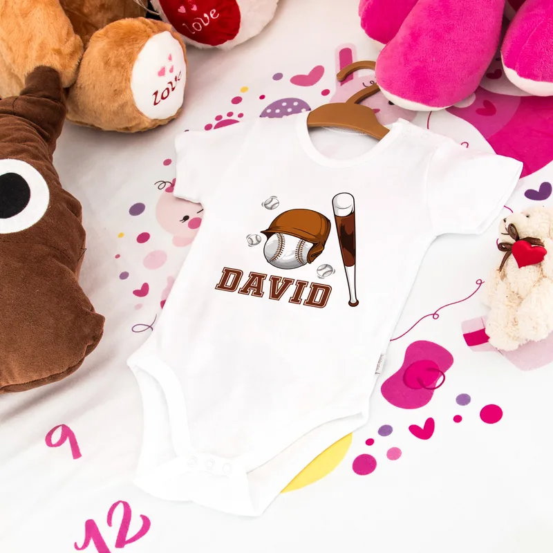 3 Piece Baby Bodysuit with Baseball Design
