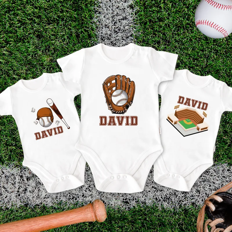 3 Piece Baby Bodysuit with Baseball Design