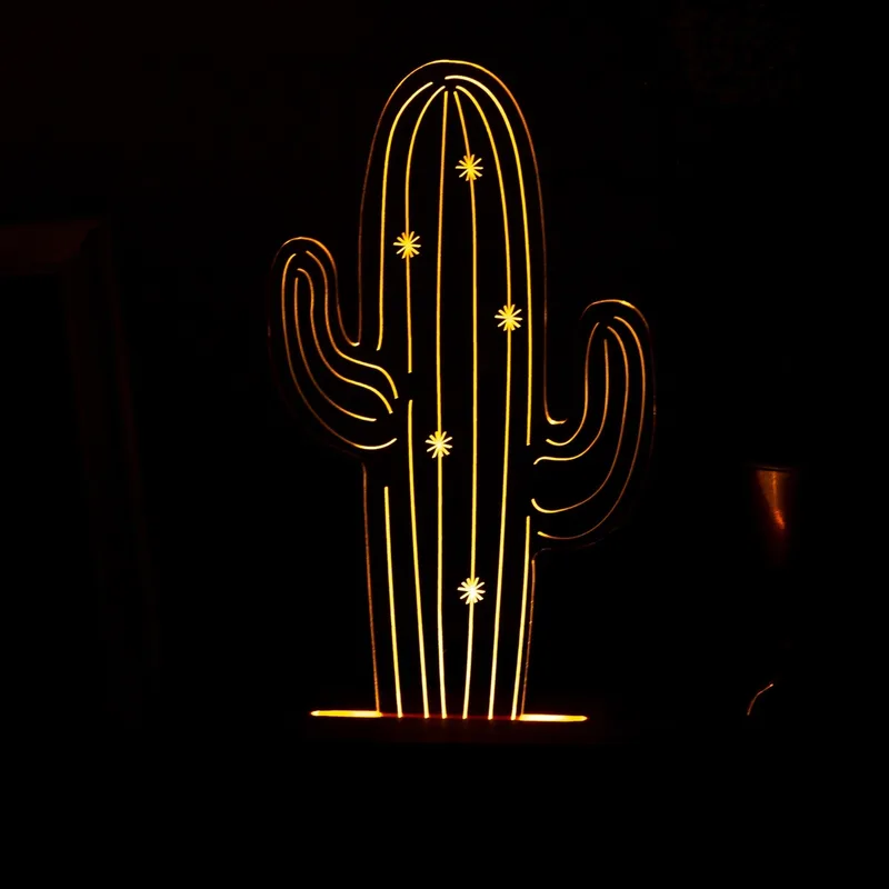 3D Led Lamp With Desert Cactus Design