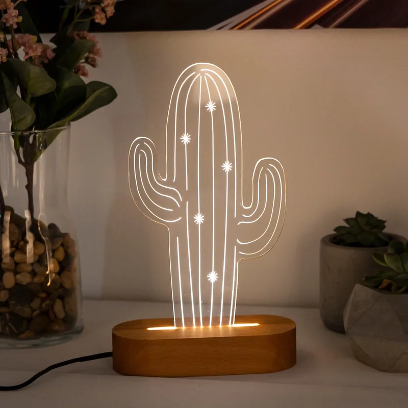 3D Led Lamp With Desert Cactus Design