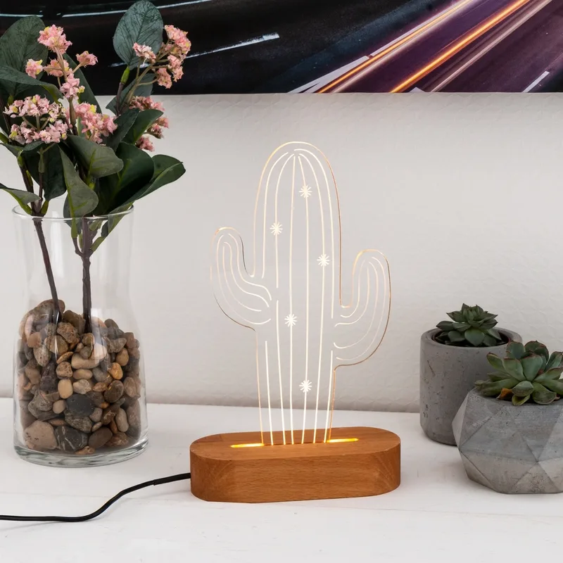3D Led Lamp With Desert Cactus Design