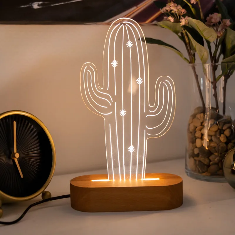 3D Led Lamp With Desert Cactus Design
