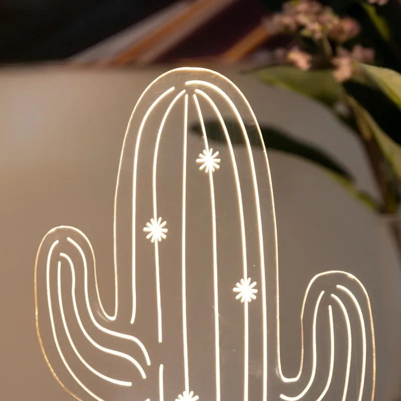 3D Led Lamp With Desert Cactus Design