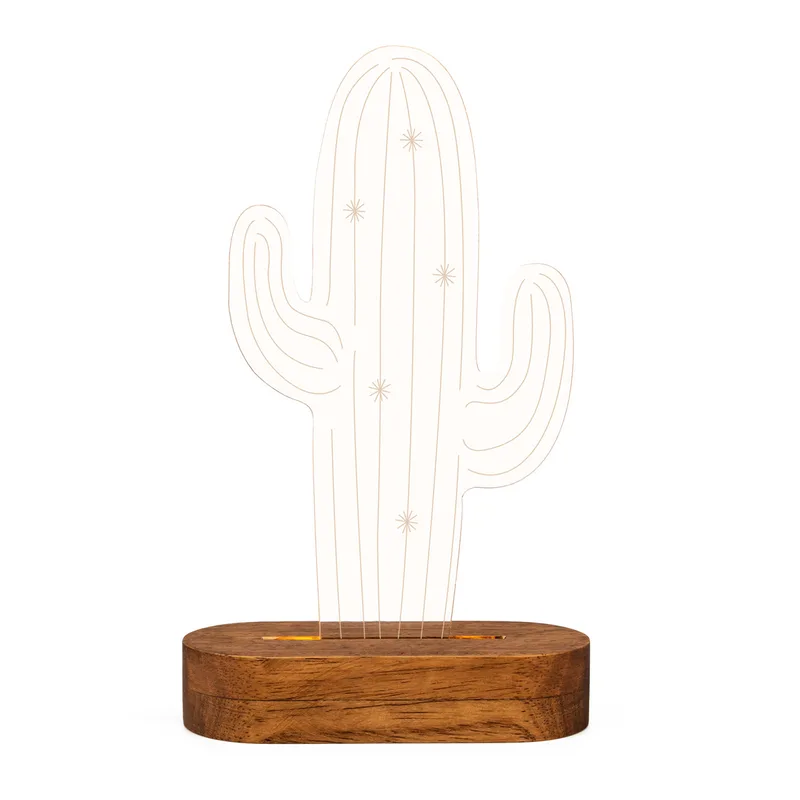 3D Led Lamp With Desert Cactus Design