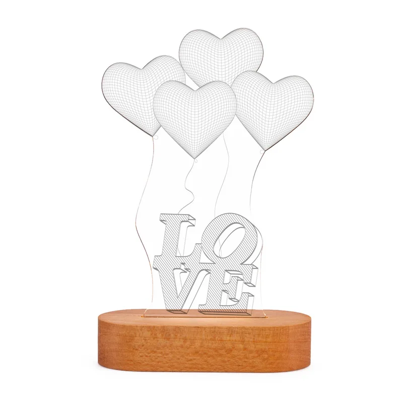 3D Led Lamp with Love Written Heart