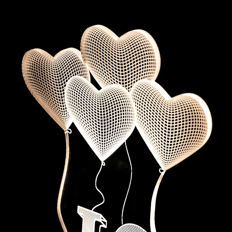 3D Led Lamp with Love Written Heart
