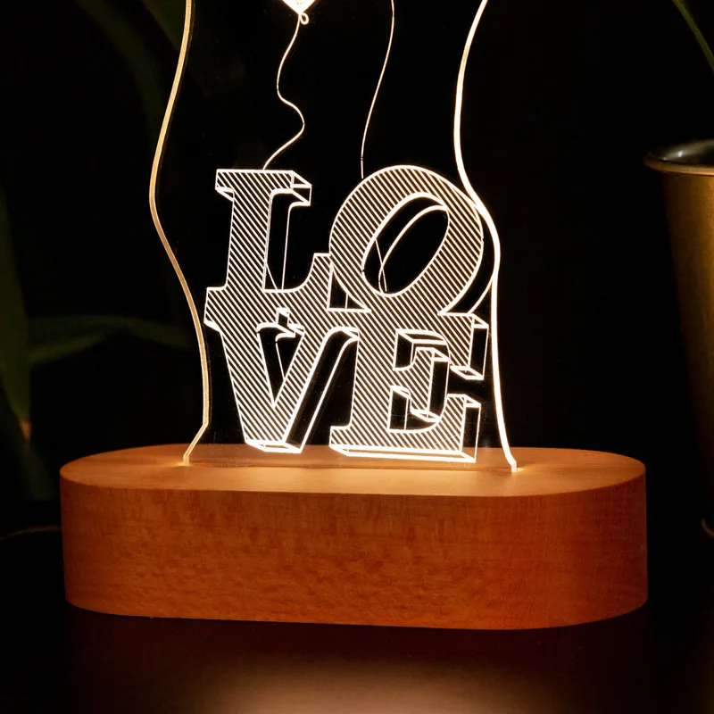 3D Led Lamp with Love Written Heart