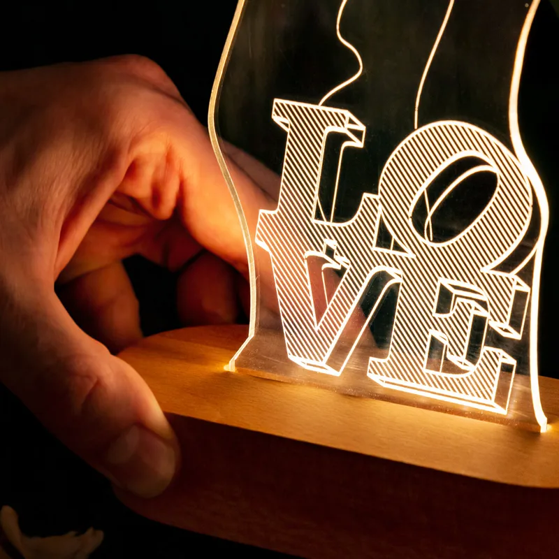 3D Led Lamp with Love Written Heart