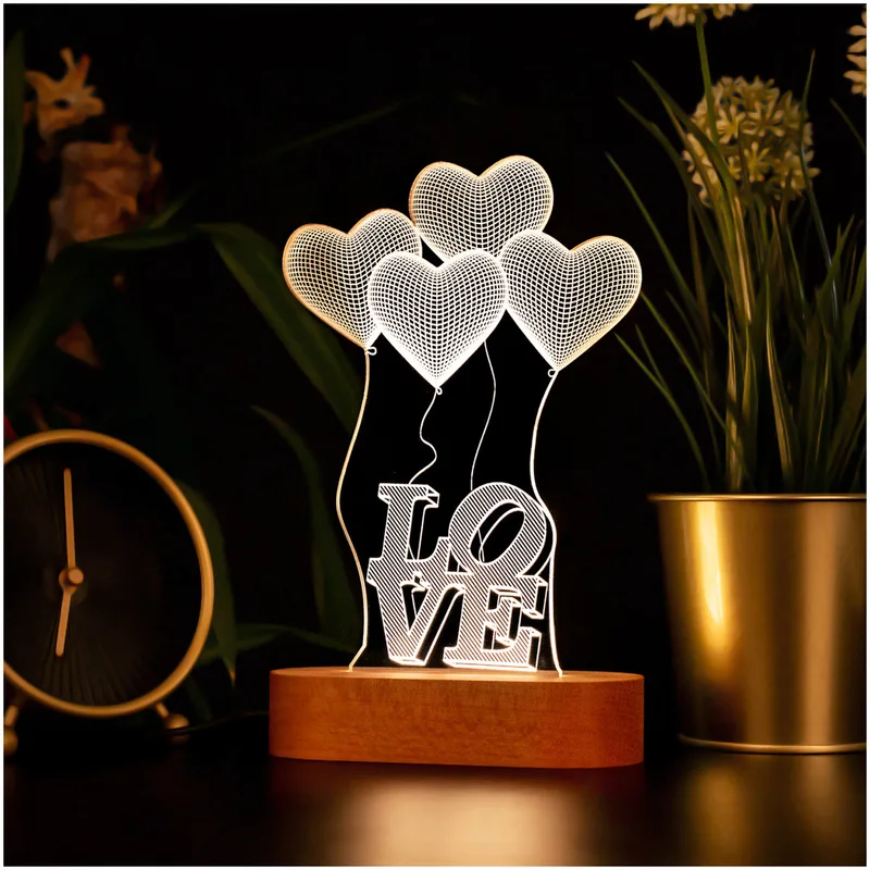 3D Led Lamp with Love Written Heart