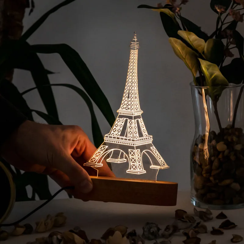 3D Led Lamp With Paris Eiffel Tower Design