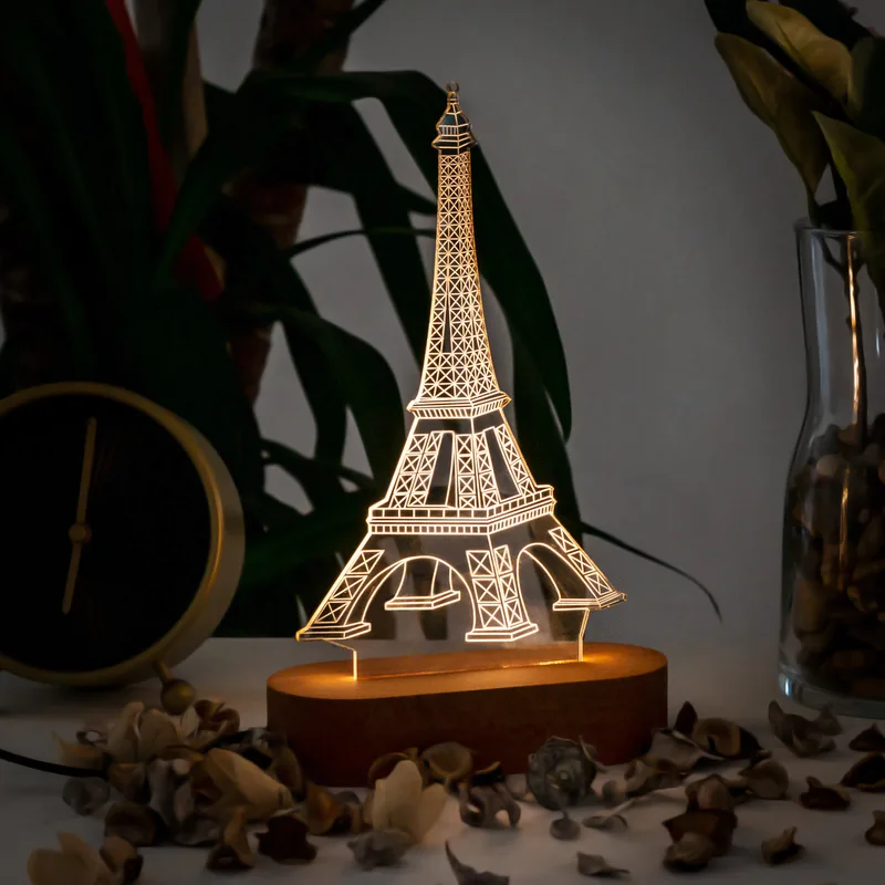 3D Led Lamp With Paris Eiffel Tower Design