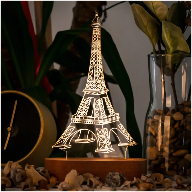 3D Led Lamp With Paris Eiffel Tower Design