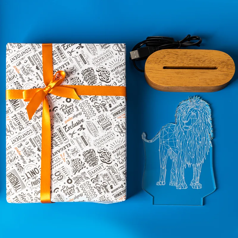 3d Led Night Light with Geometric Lion Design