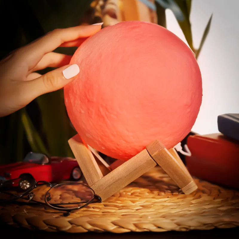 3D Moon Night Lamp with Wooden Stand