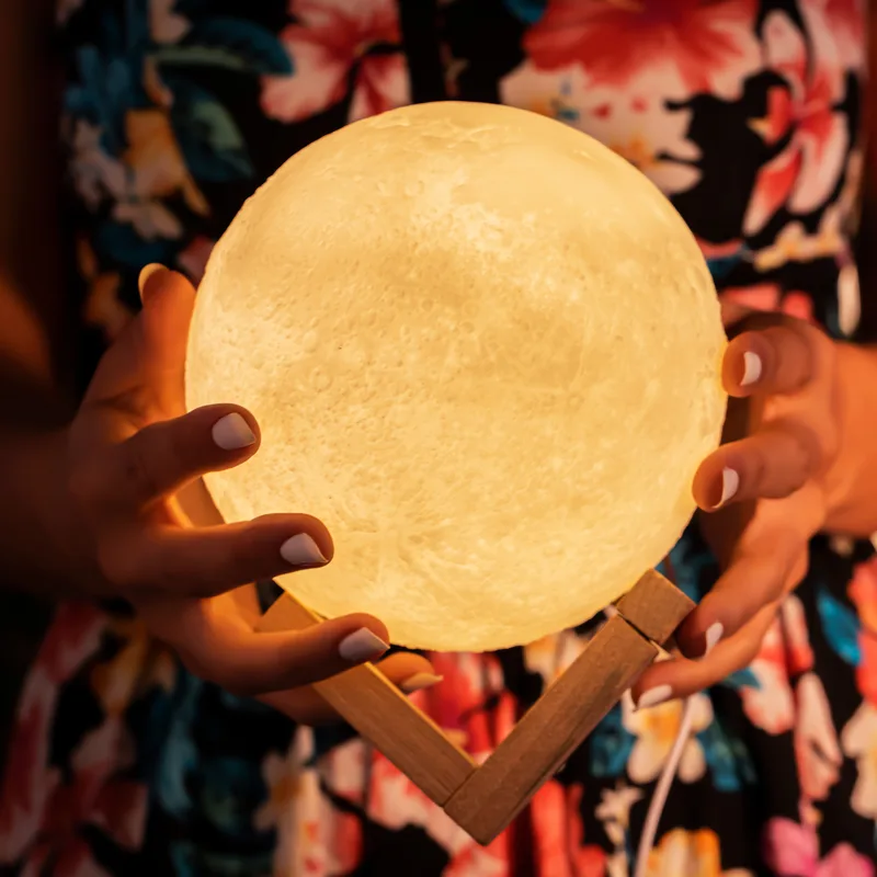 3D Moon Night Lamp with Wooden Stand