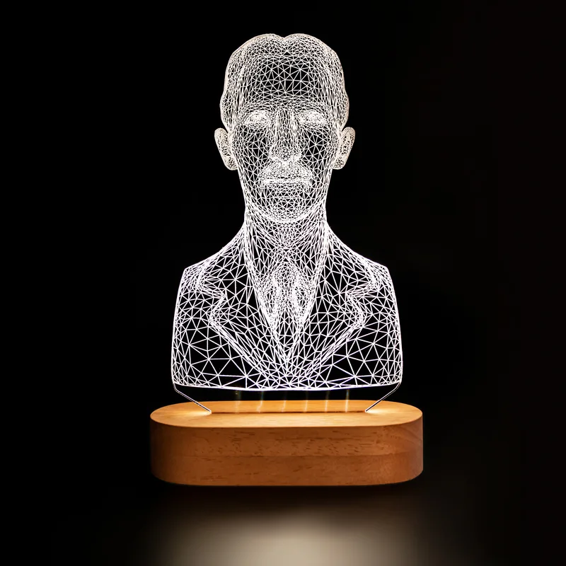 3D Nicola Tesla Bust Design LED Lamp