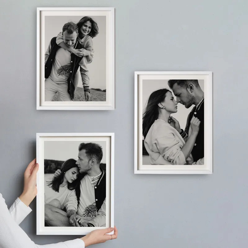 3pcs Self Adhesive Photo Frame Set with Mat Bordered Photo Prints 11.75 x 15.75 inches