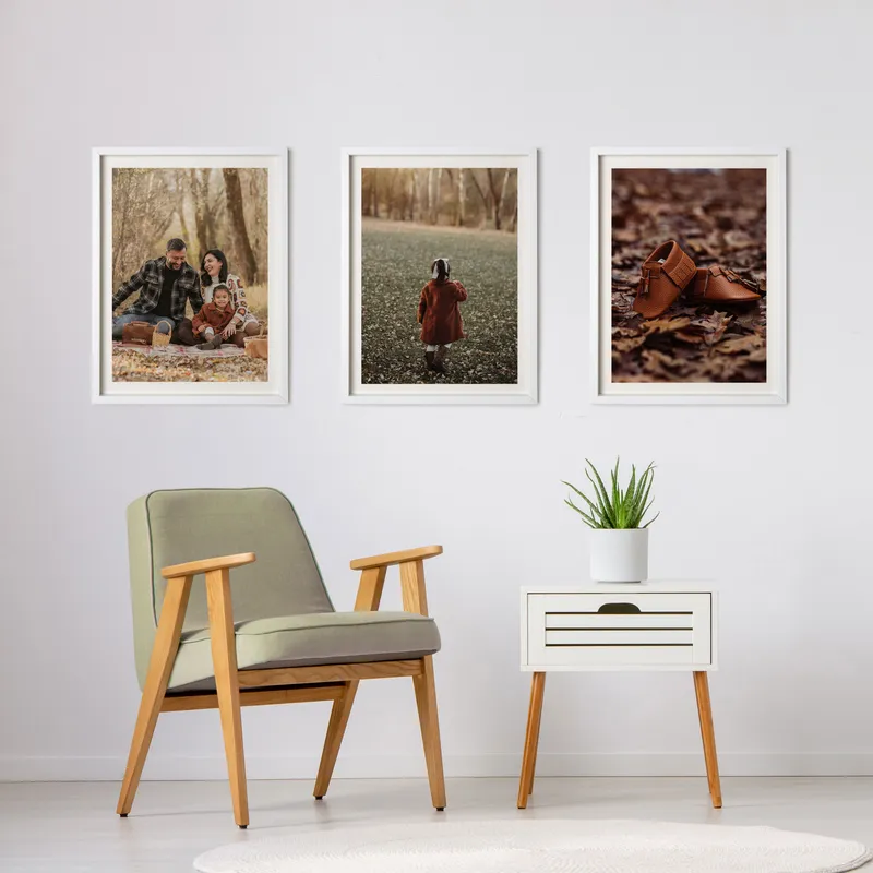 3pcs Self Adhesive Photo Frame Set with Mat Bordered Photo Prints 11.75 x 15.75 inches