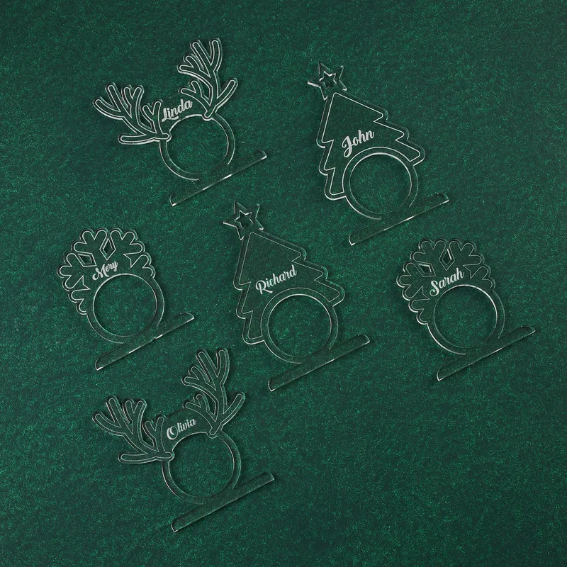 6 pcs Christmas Design Personalised Napkin Ring Set