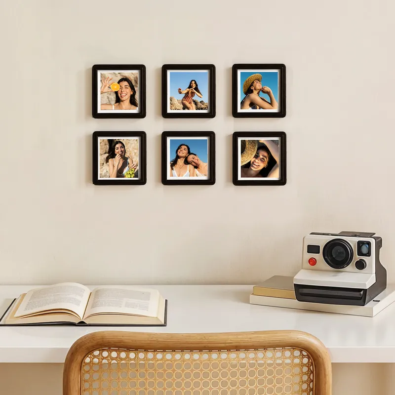 Personalised Mini Photo Frame Set - 6 pcs Self-Adhesive Black Decor