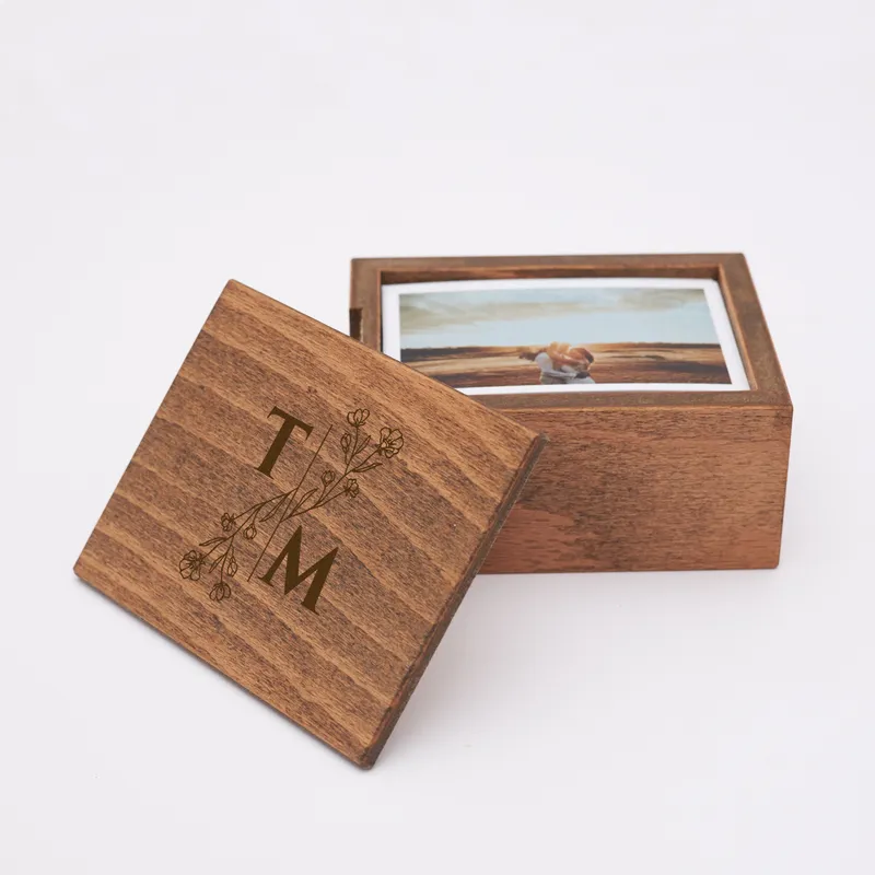 70 Photos Wooden Photo Keepsake Box with Custom Initials