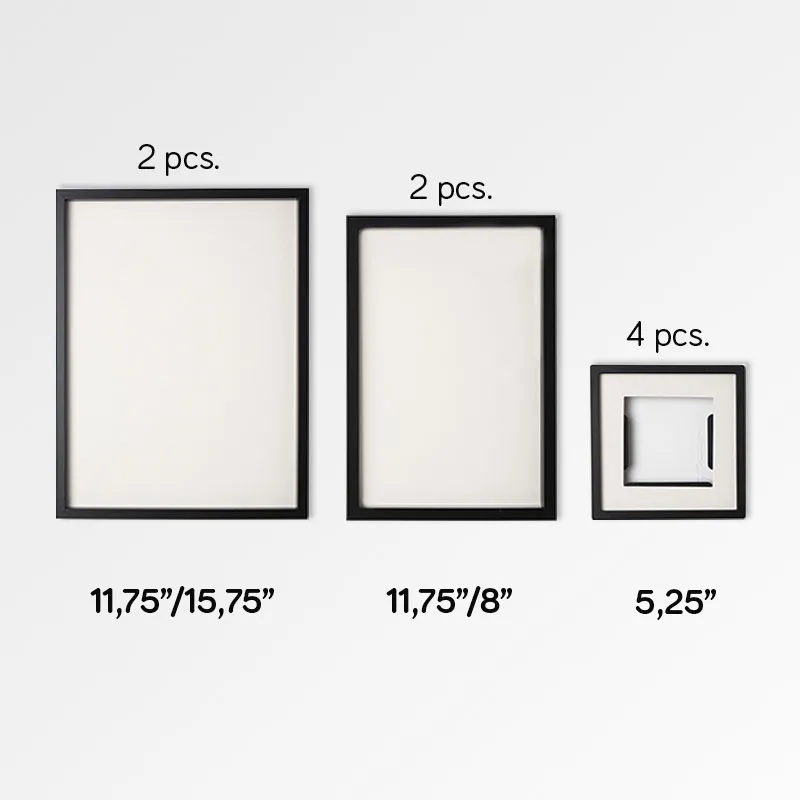 8pcs Black Gallery Photo Frame Set with Mat Boarded Photo Prints