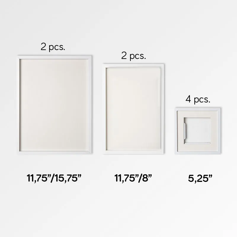 8pcs Self Adhesive White Picture Frame Set with Mat Boarded Photo Prints