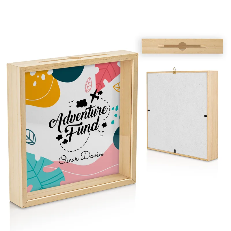 Adventure Fund Design Personalized Wooden Piggy Bank