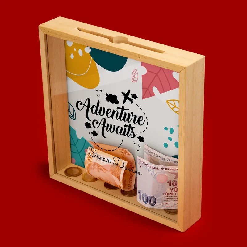 Adventure Fund Design Personalized Wooden Piggy Bank