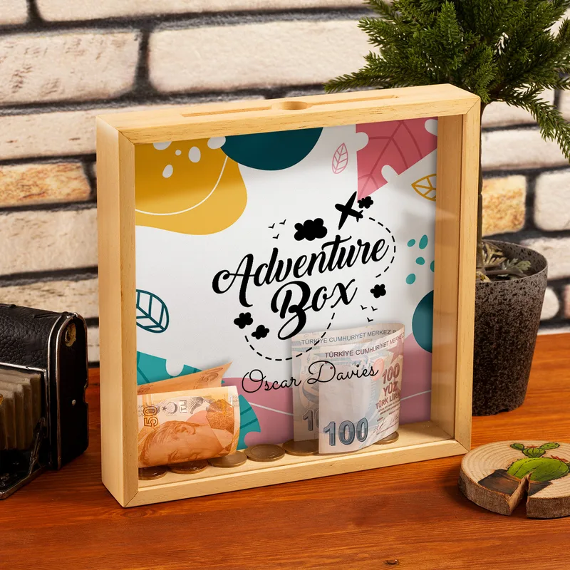 Adventure Fund Design Personalized Wooden Piggy Bank
