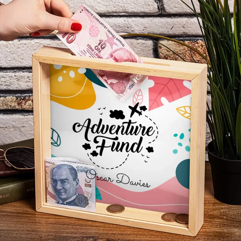 Adventure Fund Design Personalized Wooden Piggy Bank