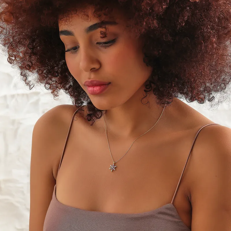 Amethyst Lotus Flower Silver Necklace