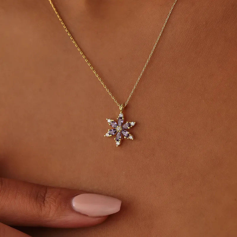 Amethyst Lotus Flower Silver Necklace